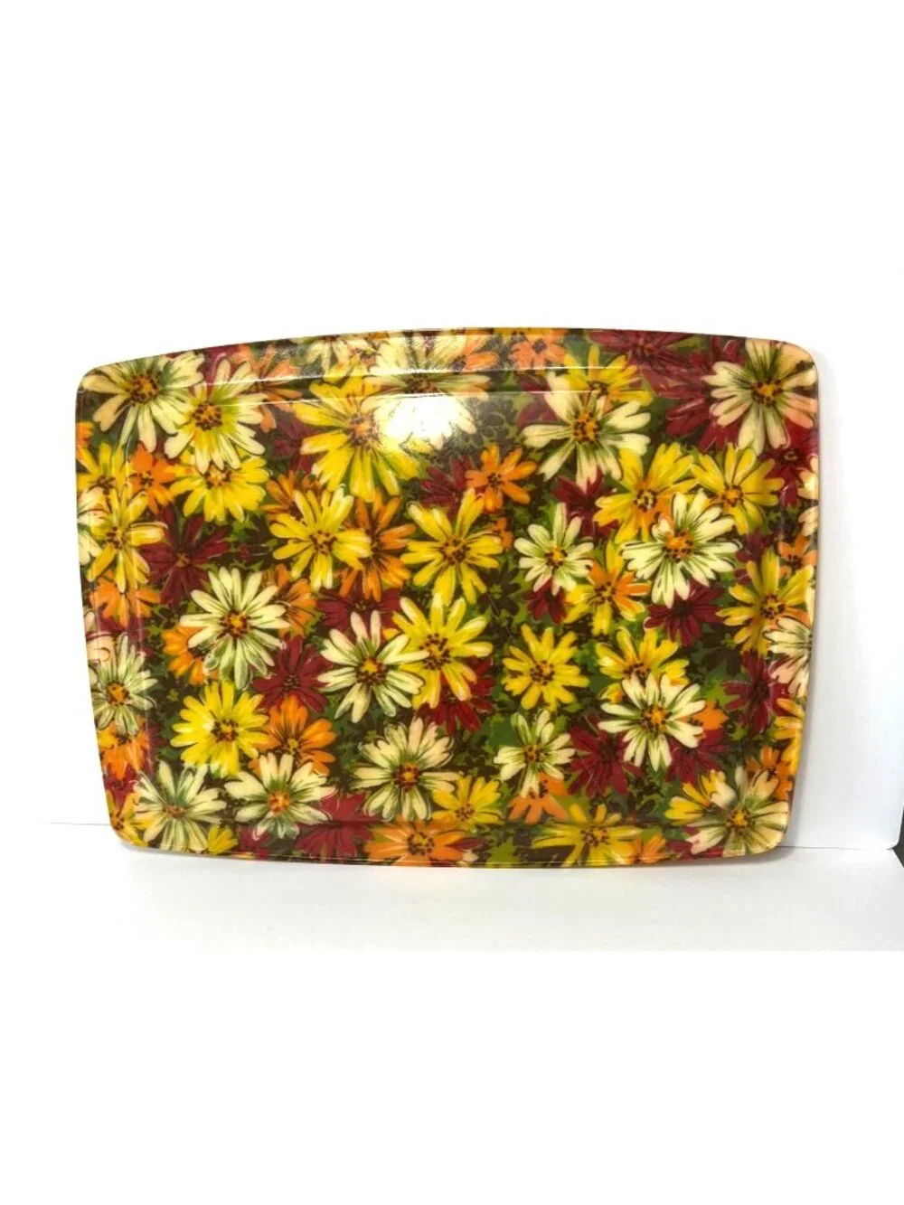 Vintage Daisy Floral Fiberglass Serving Trays Set Of 2 16